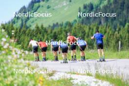 21.06.2024, Les Diablerets, Switzerland (SUI): Janik Riebli (SUI), Fabrizio Albasini (SUI), Antonin Savary (SUI), Ilan Pittier (SUI), Beda Klee (SUI), Valerio Grond (SUI), Erwan Kaeser (SUI), Jason Rueesch (SUI), (l-r) - Cross-Country summer training, Les Diablerets (SUI). www.nordicfocus.com. © Manzoni/NordicFocus. Every downloaded picture is fee-liable.