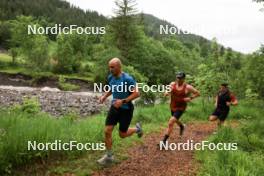 21.06.2024, Les Diablerets, Switzerland (SUI): Jason Rueesch (SUI), Jonas Baumann (SUI), Janik Riebli (SUI), (l-r) - Cross-Country summer training, Les Diablerets (SUI). www.nordicfocus.com. © Manzoni/NordicFocus. Every downloaded picture is fee-liable.