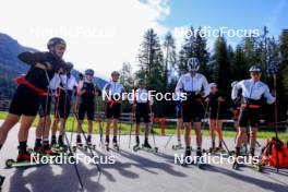04.06.2024, Lenzerheide, Switzerland (SUI): Jonas Baumann (SUI), Silvan Hauser (SUI), Noe Naeff (SUI), Jon-Fadri Nufer (SUI), Niklas Steiger (SUI), Fabrizio Albasini (SUI), Antonin Savary (SUI), Desiree Steiner (SUI), Pierrick Cottier (SUI), (l-r) - Cross-Country training, Lenzerheide (SUI). www.nordicfocus.com. © Manzoni/NordicFocus. Every downloaded picture is fee-liable.