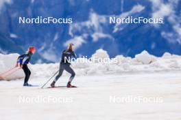 22.06.2024, Les Diablerets, Switzerland (SUI): Alina Meier (SUI), Karoline Braten Guidon (SUI), coach Team Switzerland, (l-r) - Cross-Country summer training on the Glacier 3000, Les Diablerets (SUI). www.nordicfocus.com. © Manzoni/NordicFocus. Every downloaded picture is fee-liable.