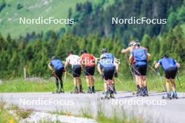 21.06.2024, Les Diablerets, Switzerland (SUI): Janik Riebli (SUI), Fabrizio Albasini (SUI), Antonin Savary (SUI), Ilan Pittier (SUI), Beda Klee (SUI), Valerio Grond (SUI), Erwan Kaeser (SUI), Jason Rueesch (SUI), (l-r) - Cross-Country summer training, Les Diablerets (SUI). www.nordicfocus.com. © Manzoni/NordicFocus. Every downloaded picture is fee-liable.