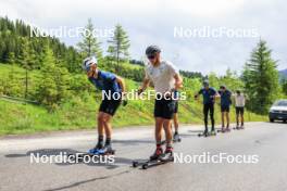 21.06.2024, Les Diablerets, Switzerland (SUI): Antonin Savary (SUI), Nicola Wigger (SUI), Fabrizio Albasini (SUI), Jonas Baumann (SUI), Jason Rueesch (SUI), (l-r) - Cross-Country summer training, Les Diablerets (SUI). www.nordicfocus.com. © Manzoni/NordicFocus. Every downloaded picture is fee-liable.