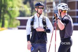 04.06.2024, Lenzerheide, Switzerland (SUI): Erik Braten Guidon (NOR), coach Team Switzerland, Janik Riebli (SUI), (l-r) - Cross-Country training, Lenzerheide (SUI). www.nordicfocus.com. © Manzoni/NordicFocus. Every downloaded picture is fee-liable.