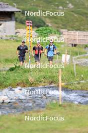 07.08.2024, Lenzerheide, Switzerland (SUI): Nicola Wigger (SUI), Valerio Grond (SUI), Beda Klee (SUI), (l-r) - Cross-Country summer training, Lenzerheide (SUI). www.nordicfocus.com. © Manzoni/NordicFocus. Every downloaded picture is fee-liable.