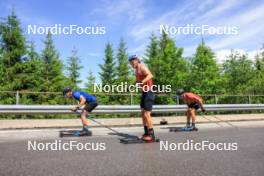 21.06.2024, Les Diablerets, Switzerland (SUI): Erwan Kaeser (SUI), Ilan Pittier (SUI), Valerio Grond (SUI), (l-r) - Cross-Country summer training, Les Diablerets (SUI). www.nordicfocus.com. © Manzoni/NordicFocus. Every downloaded picture is fee-liable.