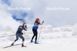 22.06.2024, Les Diablerets, Switzerland (SUI): Karoline Braten Guidon (SUI), coach Team Switzerland, Alina Meier (SUI), (l-r) - Cross-Country summer training on the Glacier 3000, Les Diablerets (SUI). www.nordicfocus.com. © Manzoni/NordicFocus. Every downloaded picture is fee-liable.