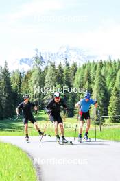 04.06.2024, Lenzerheide, Switzerland (SUI): Pierrick Cottier (SUI), Noe Naeff (SUI), Toni Livers (SUI), (l-r) - Cross-Country training, Lenzerheide (SUI). www.nordicfocus.com. © Manzoni/NordicFocus. Every downloaded picture is fee-liable.