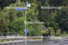 13.09.2024, Schiers, Switzerland (SUI): Roman Schaad (SUI), Beda Klee (SUI), Valerio Grond (SUI), Janik Riebli (SUI), Jonas Baumann (SUI), (l-r) - Cross-Country summer training, Lenzerheide (SUI). www.nordicfocus.com. © Manzoni/NordicFocus. Every downloaded picture is fee-liable.