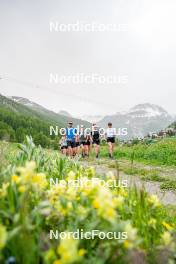 19.06.2024, Tignes, France (FRA): Alexandre Pouyé (FRA), Coach Team France, Delphine Claudel (FRA), Lou Jeanmonnot (FRA), (l-r) - Cross-Country summer training, Tignes (FRA). www.nordicfocus.com. © Authamayou/NordicFocus. Every downloaded picture is fee-liable.