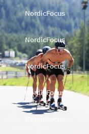 06.08.2024, Lenzerheide, Switzerland (SUI): Nicola Wigger (SUI), Beda Klee (SUI), Valerio Grond (SUI), (l-r) - Cross-Country summer training, Lenzerheide (SUI). www.nordicfocus.com. © Manzoni/NordicFocus. Every downloaded picture is fee-liable.