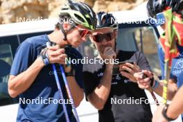 23.07.2024, Premanon, France (FRA): Clement Parisse (FRA), Thibaut Chene (FRA), coach Team France, (l-r) - Cross-Country summer training, Premanon (FRA). www.nordicfocus.com. © Manzoni/NordicFocus. Every downloaded picture is fee-liable.