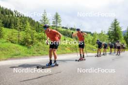 21.06.2024, Les Diablerets, Switzerland (SUI): Valerio Grond (SUI), Ilan Pittier (SUI), Beda Klee (SUI), Janik Riebli (SUI), Antonin Savary (SUI), Nicola Wigger (SUI), (l-r) - Cross-Country summer training, Les Diablerets (SUI). www.nordicfocus.com. © Manzoni/NordicFocus. Every downloaded picture is fee-liable.