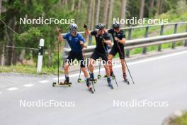 07.08.2024, Lenzerheide, Switzerland (SUI): Beda Klee (SUI), Nicola Wigger (SUI), Valerio Grond (SUI), (l-r) - Cross-Country summer training, Lenzerheide (SUI). www.nordicfocus.com. © Manzoni/NordicFocus. Every downloaded picture is fee-liable.