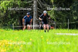 04.06.2024, Lenzerheide, Switzerland (SUI): Jon-Fadri Nufer (SUI), Nicola Wigger (SUI), Janik Riebli (SUI), (l-r) - Cross-Country training, Lenzerheide (SUI). www.nordicfocus.com. © Manzoni/NordicFocus. Every downloaded picture is fee-liable.