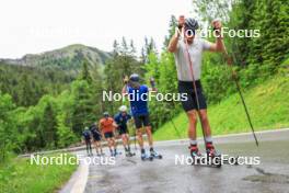 21.06.2024, Les Diablerets, Switzerland (SUI): Nicola Wigger (SUI), Erwan Kaeser (SUI), Janik Riebli (SUI), Valerio Grond (SUI), Jonas Baumann (SUI), Fabrizio Albasini (SUI), (l-r) - Cross-Country summer training, Les Diablerets (SUI). www.nordicfocus.com. © Manzoni/NordicFocus. Every downloaded picture is fee-liable.