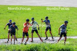 14.08.2024, Ulrichen, Switzerland (SUI): Albert Kuchler (GER), Florian Notz (GER), Janosch Brugger (GER), Lucas Boegl (GER), (l-r) - Cross-Country summer training, Ulrichen (SUI). www.nordicfocus.com. © Manzoni/NordicFocus. Every downloaded picture is fee-liable.