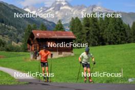 14.08.2024, Ulrichen, Switzerland (SUI): Florian Notz (GER), Janosch Brugger (GER), (l-r) - Cross-Country summer training, Ulrichen (SUI). www.nordicfocus.com. © Manzoni/NordicFocus. Every downloaded picture is fee-liable.