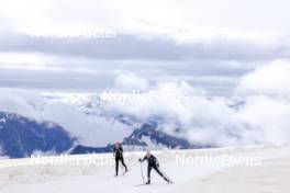 22.06.2024, Les Diablerets, Switzerland (SUI): Desiree Steiner (SUI), Karoline Braten Guidon (SUI), coach Team Switzerland, (l-r) - Cross-Country summer training on the Glacier 3000, Les Diablerets (SUI). www.nordicfocus.com. © Manzoni/NordicFocus. Every downloaded picture is fee-liable.