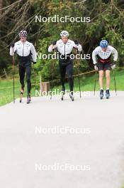 28.05.2024, Lenzerheide, Switzerland (SUI): Beda Klee (SUI), Janik Riebli (SUI), Toni Livers (SUI), (l-r) - Cross-Country training, Lenzerheide (SUI). www.nordicfocus.com. © Manzoni/NordicFocus. Every downloaded picture is fee-liable.