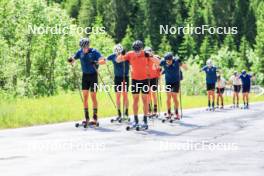 21.06.2024, Les Diablerets, Switzerland (SUI): Beda Klee (SUI), Janik Riebli (SUI), Ilan Pittier (SUI), Valerio Grond (SUI), Jonas Baumann (SUI), (l-r) - Cross-Country summer training, Les Diablerets (SUI). www.nordicfocus.com. © Manzoni/NordicFocus. Every downloaded picture is fee-liable.