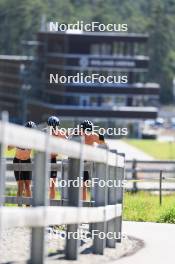 06.08.2024, Lenzerheide, Switzerland (SUI): Nicola Wigger (SUI), Beda Klee (SUI), Valerio Grond (SUI), (l-r) - Cross-Country summer training, Lenzerheide (SUI). www.nordicfocus.com. © Manzoni/NordicFocus. Every downloaded picture is fee-liable.