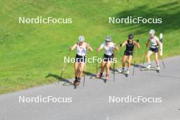 07.08.2024, Lenzerheide, Switzerland (SUI): Desiree Steiner (SUI), Nina Riederer (LIE), Ramona Schoepfer (SUI), Nadia Steiger (SUI), (l-r) - Cross-Country summer training, Lenzerheide (SUI). www.nordicfocus.com. © Manzoni/NordicFocus. Every downloaded picture is fee-liable.