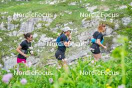 19.06.2024, Tignes, France (FRA): Léna Quintin (FRA), Gilonne Guigonnat (FRA), Mélissa Gal (FRA), (l-r) - Cross-Country summer training, Tignes (FRA). www.nordicfocus.com. © Authamayou/NordicFocus. Every downloaded picture is fee-liable.