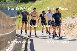 23.07.2024, Premanon, France (FRA): Remi Bourdin (FRA), Hugo Lapalus (FRA), Jules Lapierre (FRA), Mathis Desloges (FRA), Clement Parisse (FRA), (l-r) - Cross-Country summer training, Premanon (FRA). www.nordicfocus.com. © Manzoni/NordicFocus. Every downloaded picture is fee-liable.