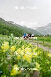 19.06.2024, Tignes, France (FRA): Alexandre Pouyé (FRA), Coach Team France, Delphine Claudel (FRA), Lou Jeanmonnot (FRA), (l-r) - Cross-Country summer training, Tignes (FRA). www.nordicfocus.com. © Authamayou/NordicFocus. Every downloaded picture is fee-liable.