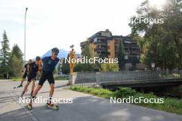 07.08.2024, Lenzerheide, Switzerland (SUI): Valerio Grond (SUI), Nicola Wigger (SUI), Beda Klee (SUI), (l-r) - Cross-Country summer training, Lenzerheide (SUI). www.nordicfocus.com. © Manzoni/NordicFocus. Every downloaded picture is fee-liable.