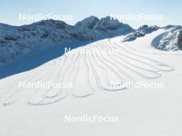 12.10.2024, Ramsau am Dachstein, Austria (AUT): Event Feature: Overview over the Dachstein glacier with the cross-country track in perfect winter conditions - Cross-Country summer training, Dachsteinglacier, Ramsau am Dachstein (AUT). www.nordicfocus.com. © Manzoni/NordicFocus. Every downloaded picture is fee-liable.