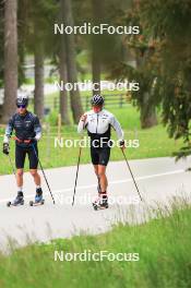 28.05.2024, Lenzerheide, Switzerland (SUI): Jon-Fadri Nufer (SUI), Noe Naeff (SUI), Isai Naeff (SUI), (l-r) - Cross-Country training, Lenzerheide (SUI). www.nordicfocus.com. © Manzoni/NordicFocus. Every downloaded picture is fee-liable.