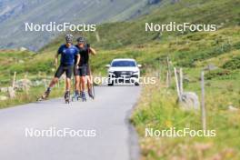 07.08.2024, Lenzerheide, Switzerland (SUI): Beda Klee (SUI), Valerio Grond (SUI), Nicola Wigger (SUI), (l-r) - Cross-Country summer training, Lenzerheide (SUI). www.nordicfocus.com. © Manzoni/NordicFocus. Every downloaded picture is fee-liable.