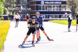 04.06.2024, Lenzerheide, Switzerland (SUI): Noe Naeff (SUI), Pierrick Cottier (SUI), Niklas Steiger (SUI), (l-r) - Cross-Country training, Lenzerheide (SUI). www.nordicfocus.com. © Manzoni/NordicFocus. Every downloaded picture is fee-liable.