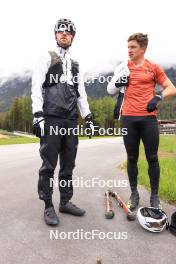 28.05.2024, Lenzerheide, Switzerland (SUI): Erik Braten Guidon (NOR), coach Team Switzerland, Janik Riebli (SUI), (l-r) - Cross-Country training, Lenzerheide (SUI). www.nordicfocus.com. © Manzoni/NordicFocus. Every downloaded picture is fee-liable.