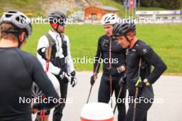 28.05.2024, Lenzerheide, Switzerland (SUI): Erik Braten Guidon (NOR), coach Team Switzerland, Janik Riebli (SUI), Jason Rueesch (SUI), (l-r) - Cross-Country training, Lenzerheide (SUI). www.nordicfocus.com. © Manzoni/NordicFocus. Every downloaded picture is fee-liable.