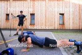 07.08.2024, Lenzerheide, Switzerland (SUI): Nicola Wigger (SUI), Beda Klee (SUI), Valerio Grond (SUI), (l-r) - Cross-Country summer training, Lenzerheide (SUI). www.nordicfocus.com. © Manzoni/NordicFocus. Every downloaded picture is fee-liable.