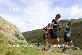 07.08.2024, Lenzerheide, Switzerland (SUI): Nicola Wigger (SUI), Valerio Grond (SUI), Beda Klee (SUI), (l-r) - Cross-Country summer training, Lenzerheide (SUI). www.nordicfocus.com. © Manzoni/NordicFocus. Every downloaded picture is fee-liable.