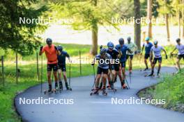 14.08.2024, Ulrichen, Switzerland (SUI): Florian Notz (GER), Friedrich Moch (GER), Lucas Boegl (GER), Albert Kuchler (GER), Anian Sossau (GER), (l-r) - Cross-Country summer training, Ulrichen (SUI). www.nordicfocus.com. © Manzoni/NordicFocus. Every downloaded picture is fee-liable.