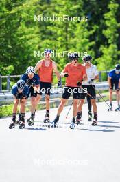 21.06.2024, Les Diablerets, Switzerland (SUI): Beda Klee (SUI), Janik Riebli (SUI), Ilan Pittier (SUI), Valerio Grond (SUI), Jason Rueesch (SUI), (l-r) - Cross-Country summer training, Les Diablerets (SUI). www.nordicfocus.com. © Manzoni/NordicFocus. Every downloaded picture is fee-liable.