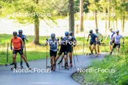 14.08.2024, Ulrichen, Switzerland (SUI): Florian Notz (GER), Friedrich Moch (GER), Lucas Boegl (GER), Albert Kuchler (GER), Anian Sossau (GER), (l-r) - Cross-Country summer training, Ulrichen (SUI). www.nordicfocus.com. © Manzoni/NordicFocus. Every downloaded picture is fee-liable.