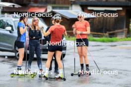 21.06.2024, Les Diablerets, Switzerland (SUI): Marina Kaelin (SUI), Karoline Braten Guidon (SUI), coach Team Switzerland, Nadia Kaelin (SUI), Desiree Steiner (SUI), (l-r) - Cross-Country summer training, Les Diablerets (SUI). www.nordicfocus.com. © Manzoni/NordicFocus. Every downloaded picture is fee-liable.