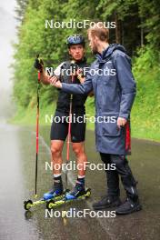 21.06.2024, Les Diablerets, Switzerland (SUI): Valerio Grond (SUI), Erik Braten Guidon (NOR), coach Team Switzerland, (l-r) - Cross-Country summer training, Les Diablerets (SUI). www.nordicfocus.com. © Manzoni/NordicFocus. Every downloaded picture is fee-liable.