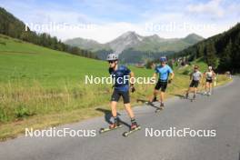 07.08.2024, Lenzerheide, Switzerland (SUI): Jon-Fadri Nufer (SUI), Ilan Pittier (SUI), Cla-Ursin Nufer (SUI), Nadia Steiger (SUI), (l-r) - Cross-Country summer training, Lenzerheide (SUI). www.nordicfocus.com. © Manzoni/NordicFocus. Every downloaded picture is fee-liable.