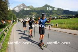 07.08.2024, Lenzerheide, Switzerland (SUI): Valerio Grond (SUI), Nicola Wigger (SUI), Beda Klee (SUI), (l-r) - Cross-Country summer training, Lenzerheide (SUI). www.nordicfocus.com. © Manzoni/NordicFocus. Every downloaded picture is fee-liable.