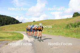 24.07.2024, Premanon, France (FRA): Jules Lapierre (FRA), Hugo Lapalus (FRA), Jules Chappaz (FRA), Lucas Chanavat (FRA), Theo Schely (FRA), Thomas Joly (FRA), (l-r) - Cross-Country summer training, Premanon (FRA). www.nordicfocus.com. © Manzoni/NordicFocus. Every downloaded picture is fee-liable.