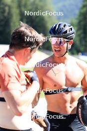 06.08.2024, Lenzerheide, Switzerland (SUI): Janik Riebli (SUI), Roman Schaad (SUI), (l-r) - Cross-Country summer training, Lenzerheide (SUI). www.nordicfocus.com. © Manzoni/NordicFocus. Every downloaded picture is fee-liable.