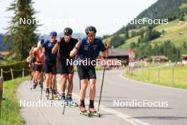 20.06.2024, Les Diablerets, Switzerland (SUI): Ilan Pittier (SUI), Roman Schaad (SUI), Jonas Baumann (SUI), (l-r) - Cross-Country summer training, Les Diablerets (SUI). www.nordicfocus.com. © Manzoni/NordicFocus. Every downloaded picture is fee-liable.