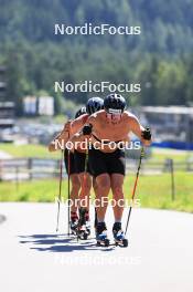 06.08.2024, Lenzerheide, Switzerland (SUI): Nicola Wigger (SUI), Beda Klee (SUI), Valerio Grond (SUI), (l-r) - Cross-Country summer training, Lenzerheide (SUI). www.nordicfocus.com. © Manzoni/NordicFocus. Every downloaded picture is fee-liable.