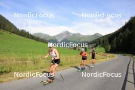 07.08.2024, Lenzerheide, Switzerland (SUI): Desiree Steiner (SUI), Alina Meier (SUI), Ramona Schoepfer (SUI), (l-r) - Cross-Country summer training, Lenzerheide (SUI). www.nordicfocus.com. © Manzoni/NordicFocus. Every downloaded picture is fee-liable.